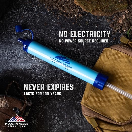 Ready Filter Personal Water Filter Straw | Backpacking Water Filter for Hiking & Camping | Portable Water Purifier Camping | Emergency Survival Gear & Camping Survival Kit | 2 Pack