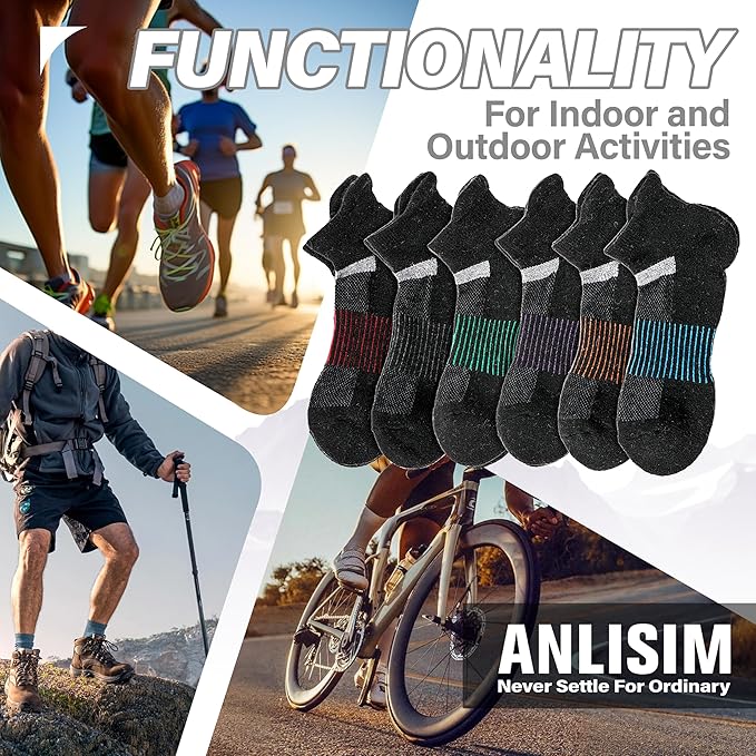 6 Pairs Merino Wool Ankle Running Hiking Socks Compression Support Breathable Thick Cushion No Show Socks for Women Men
