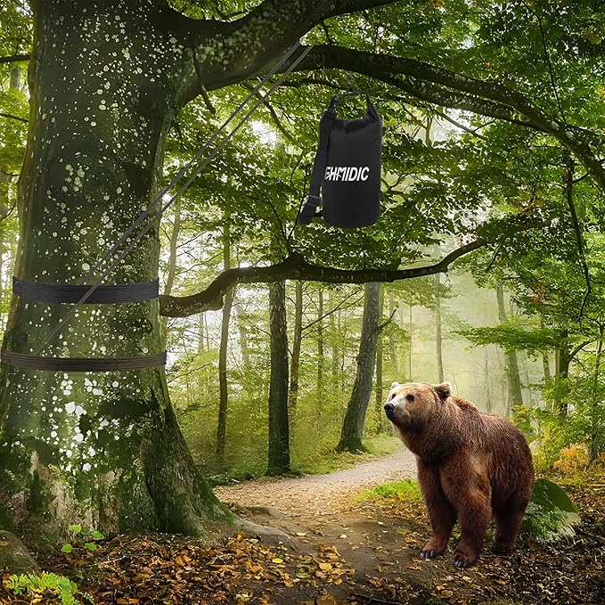 Fhmidic Bear Food Bag Hanging System, Easy to Throw Bear Bag Kit for Camping with a 10L Waterproof Bear Bag Backpacking, Survival Utility Rope, Carabiner