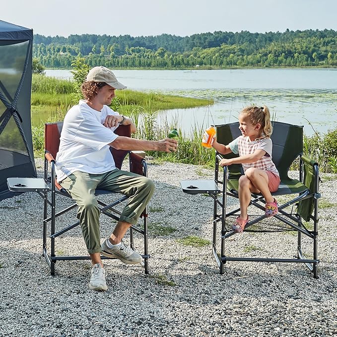 EVER ADVANCED Medium Tall Directors Chair Foldable Makeup Artist Chair Bar Height with Side Table Cup Holder and Pocket Footrest, Supports 400LBS (Green, Seat Height: 23.2 inches)