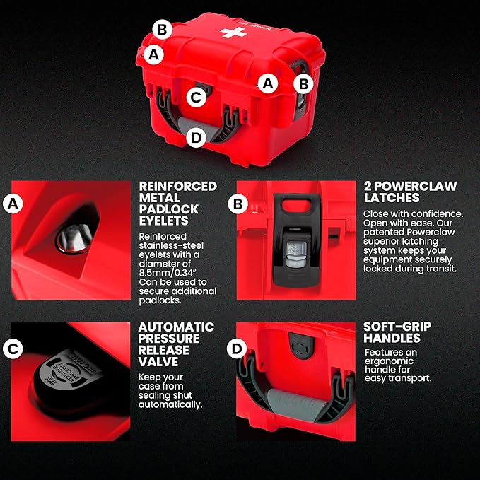 NANUK 908 Waterproof First Aid Box Empty – Durable, Medical First Aid Organizer Case, IP67-Rated, Dustproof, Impact-Resistant, and Floats (7.4" x 4.9" x 3.1") – Red