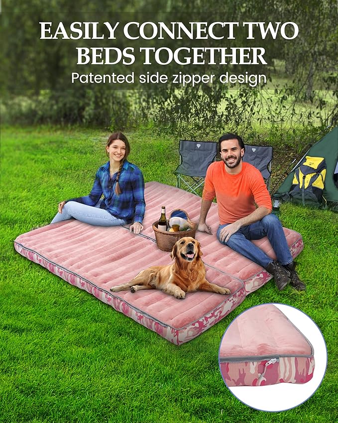 Inflatable Sleeping Pad for Camping, Extra-Thick 4.75" Single Air Mattress with Soft Velvet Top, Machine Washable, Family Lightweight 4-Season Pad for Traveling & Hiking, Pink