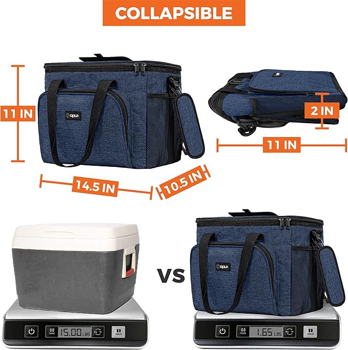 OPUX Soft Cooler Bag, Insulated Collapsible Lunch Cooler Tote for Men Work Camping Beach Travel, Portable Soft Sided Leakproof Waterproof Large Lunch Bag Box with Shoulder Strap 40 Cans, Heather Navy
