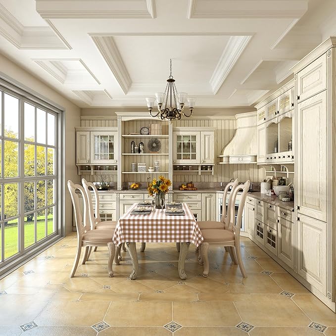 misaya Rectangle Waterproof Vinyl Table Cloth, Buffalo Flannel Backed Tablecloth, Wipeable Plastic Table Cover for Dinner, Kitchen, Outdoor (60" x 120", Brown and White)