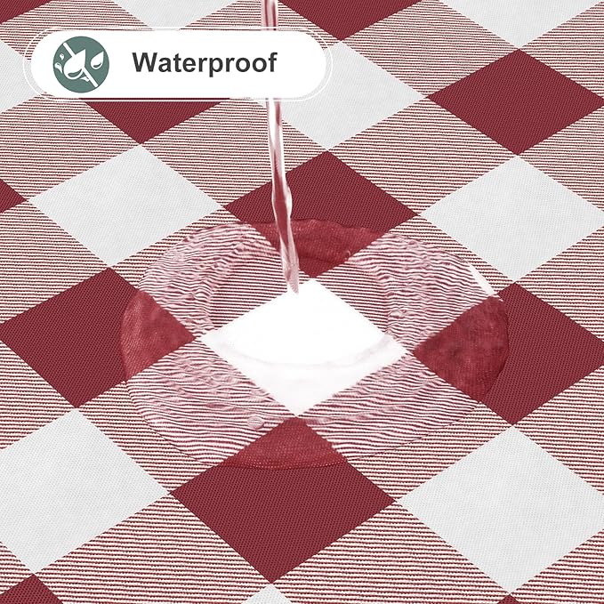 misaya Square Waterproof Vinyl Table Cloth, Buffalo Flannel Backed Tablecloth, Wipeable Plastic Table Cover for Dinner, Kitchen, Outdoor (60" x 60", Burgundy and White)