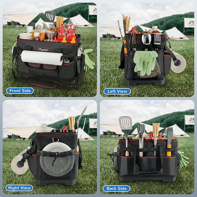 Large Grill Caddy with Hard Bottom, Portable Foldable Griddle Organizer for Blackstone Accessories, Tailgate Essentials, Perfect for Outdoor Grilling, RV, Camping & Grill Gifts for Men