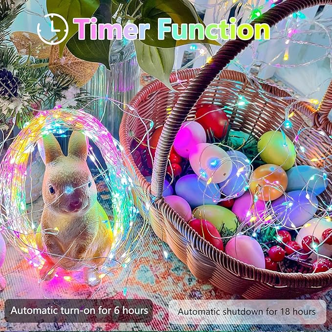 4-Pack Easter Lights Battery Operated, Pastel Fairy Lights with Timer, Waterproof 16FT 50LED Christmas String Light Indoor Outdoor for Easter Home Bedroom Christmas Centerpiece Decoration (Multicolor)
