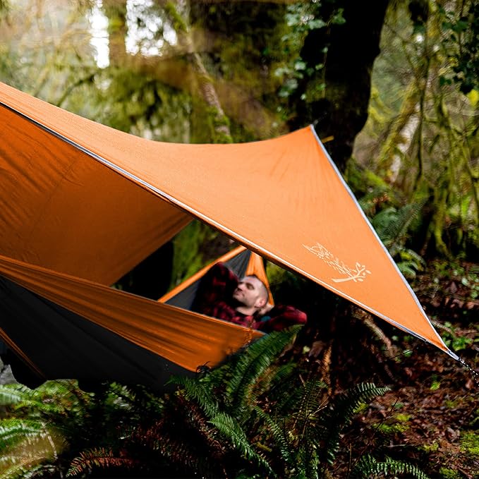 Wise Owl Outfitters Hammock Rain Fly – Waterproof Camping Tarp Cover with Tent Stakes & Carry Bag, Ultralight Shelter for Backpacking & Outdoor Shade