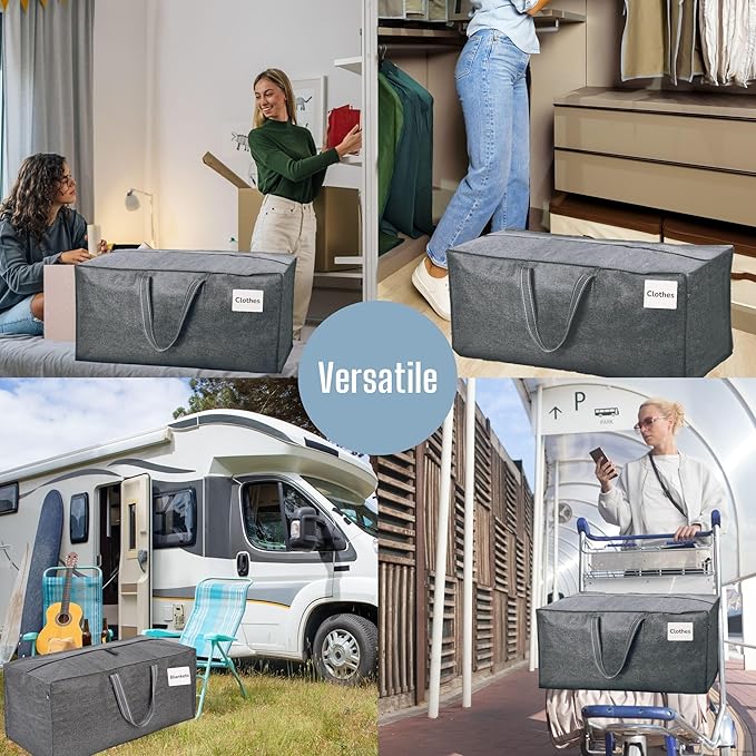 VENO 6 Pack Moving Bags w/Backpack Straps, Heavy Duty, Moving Boxes Alternative, Packing Supplies, Large Storage Totes for Dorm Room Essentials with Zipper for Clothes (Gray, 6 Pack)