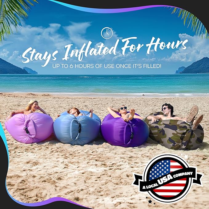 Nevlers Inflatable Lounger | 210T Polyester Inflatable Chair | No-Pump Blow Up Couch | Camping Couch Air Sofa Bed w/ 450 lbs. Cap., Pockets & Matching Bag | Use as Inflatable Couch for Adults & Kids