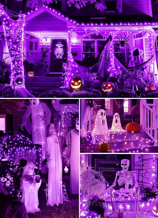 Halloween USB Fairy Lights Plug in, 33Ft 100 LED Twinkle String Lights with Remote and Timer, Waterproof 8 Modes for Bedroom Home Party Ghost Haunted House Indoor Outdoor Decorations, Purple