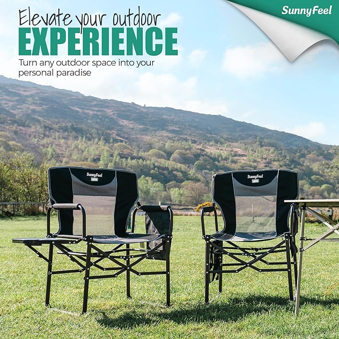 SUNNYFEEL Oversized Camping Directors Chair 500 LBS Heavy Duty, Portable Folding Chair with Side Table, Pocket for Beach, Fishing,Trip,Picnic,Lawn,Concert Outdoor Foldable Camp Chairs