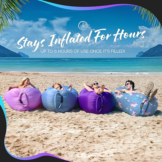 Nevlers Inflatable Lounger | 210T Polyester Inflatable Chair | No-Pump Blow Up Couch | Camping Couch Air Sofa Bed w/ 450 lbs. Cap., Pockets & Matching Bag | Use as Inflatable Couch for Adults & Kids