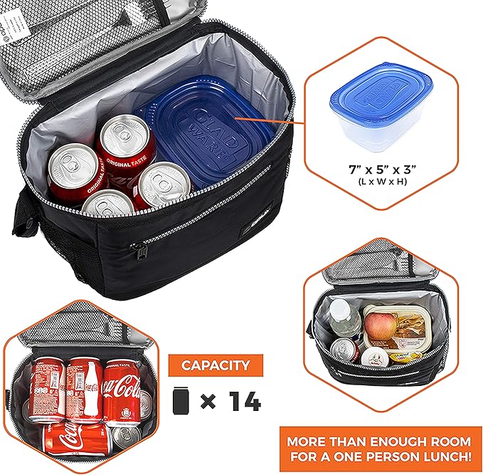 opux Insulated Lunch Box Men Women, Lunch Bag for Work School, Leakproof Soft Cooler Tote Adult, Large Lunch Pail Kids Boys Girls, Picnic Beach Food Bag with Shoulder Strap, Black