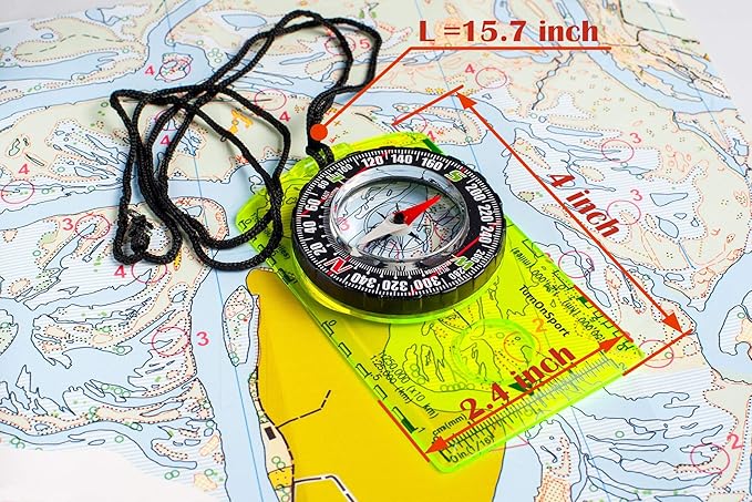 TurnOnSport Orienteering Compass - Advanced Scout Compass for Hiking, Camping, and Backpacking - Best Survival Gifts for Kids