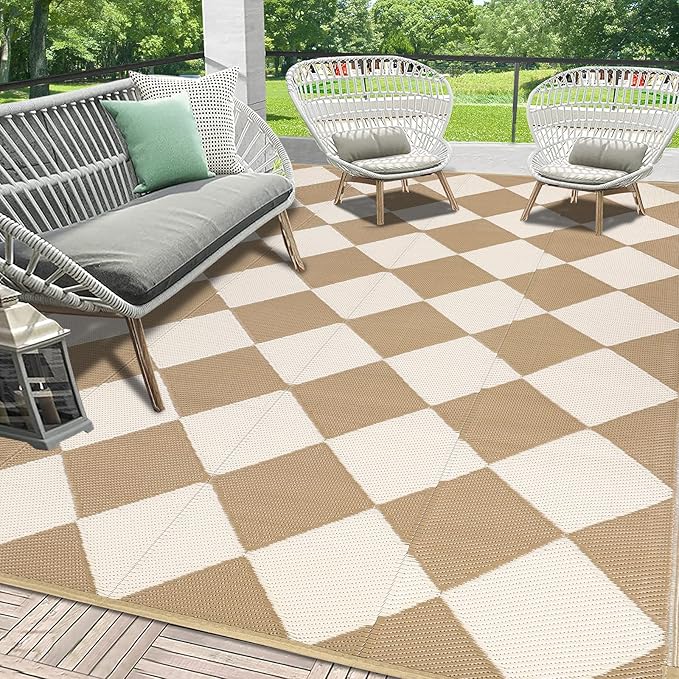 HEBE Outdoor Rug Waterproof 9x12, Plastic Straw Rug Camping Rug, Reversible Outdoor Patio Rugs RV Mat Clearance, Indoor Outside Floor Carpet for Porch,Deck,Camper,Balcony,Backyard