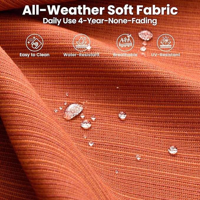 ovios 7 Pieces Patio Furniture Set with 42" Fire Pit Table, Outdoor Wicker Sofa with Swivel Chairs, All Weather High Back Rattan Couch Conversation Set, Orange Red