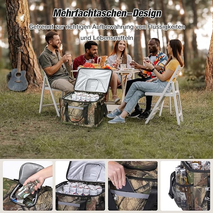 Insulated Cooler Bag 48/75 Cans, Soft Sided Portable Lunch Bag Coolers w/Zippered Top, Leak Proof PVC Interlayer, 5-Layer Insulation Large Ice Chest Bag for Travel, Camping, Beach, Picnic