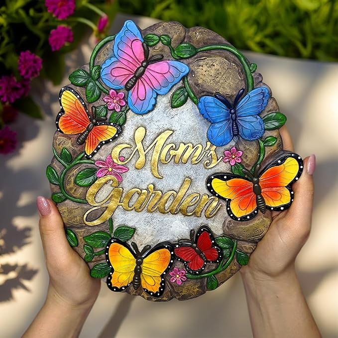 Elegant Resin Stepping Stone, Outdoor Garden Pathway Decoration (Garden with Butterflies Stepping Stone, 9.5" Decorative Outdoor Decoration)