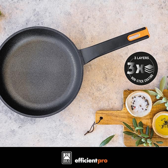 BRA COOKWARE Efficient Pro Frying Pan | 11.8 inches Cast Aluminum Frypan | Profile Plus Non-Stick | All Heat Source Compatible | PFOA Free | Ergonomic Heat-Resistant Handle | Non Deformable