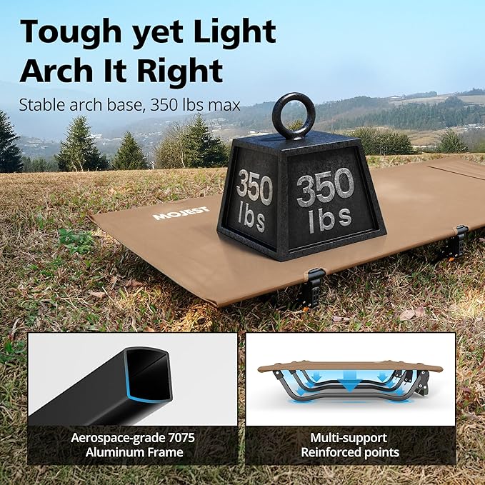 Ultralight Camping Cot for Adults, Portable Folding Camping Bed, Supports 350 lbs - Lightweight for Travel, Camping, Hiking, Backpacking, Mountaineering (Khaki)
