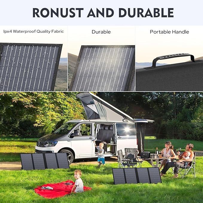ENGINSTAR 60W Foldable Solar Panel Charger with 18V DC Outlet for Portable Power Stations EnginStar/Jackery/Rockpals/Flashfish, Portable Solar Generator with QC 3.0 for Outdoor Camping Van RV Trip