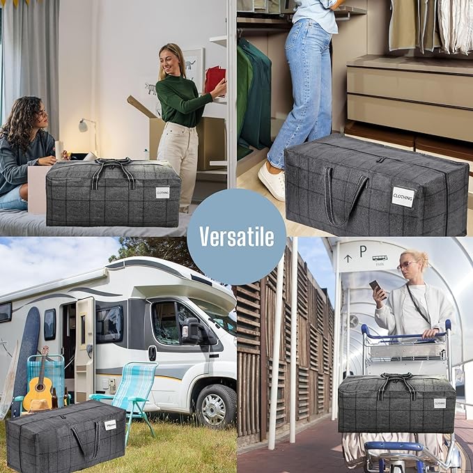 VENO 2 Pack Moving Bags w/Backpack Straps, Heavy Duty, Moving Boxes Alternative, Packing Supplies, Large Storage Totes for Dorm Room Essentials with Zipper for Clothes (Windowpane, 2 Pack)