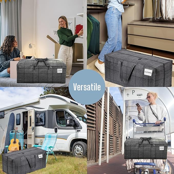 VENO 10 Pack Moving Bags w/Backpack Straps, Heavy Duty, Moving Boxes Alternative, Packing Supplies, Large Storage Totes for Dorm Room Essentials with Zipper for Clothes (Windowpane, 10 Pack)