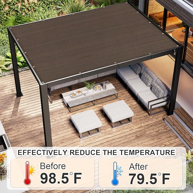 Cool Area Sun Shade Cloth with Grommets 6×8 FT Shade Panel Shade Tarp Screen Fabic for Outdoor Patio Pergola Cover Deck Garden, Brown (Customized)