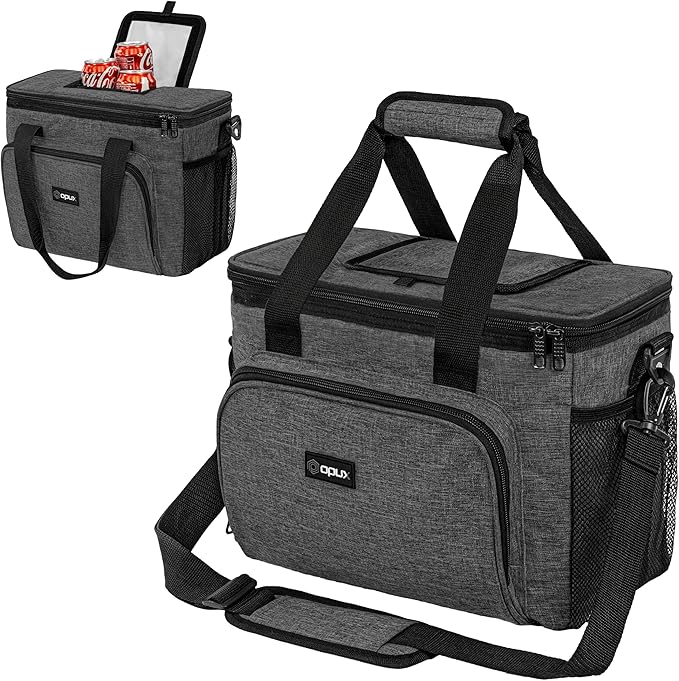 OPUX Soft Cooler Bag, Insulated Collapsible Lunch Cooler Tote for Men Work Camping Beach Travel, Portable Soft Sided Leakproof Waterproof Large Lunch Bag Box with Shoulder Strap 30 Cans, Charcoal Gray