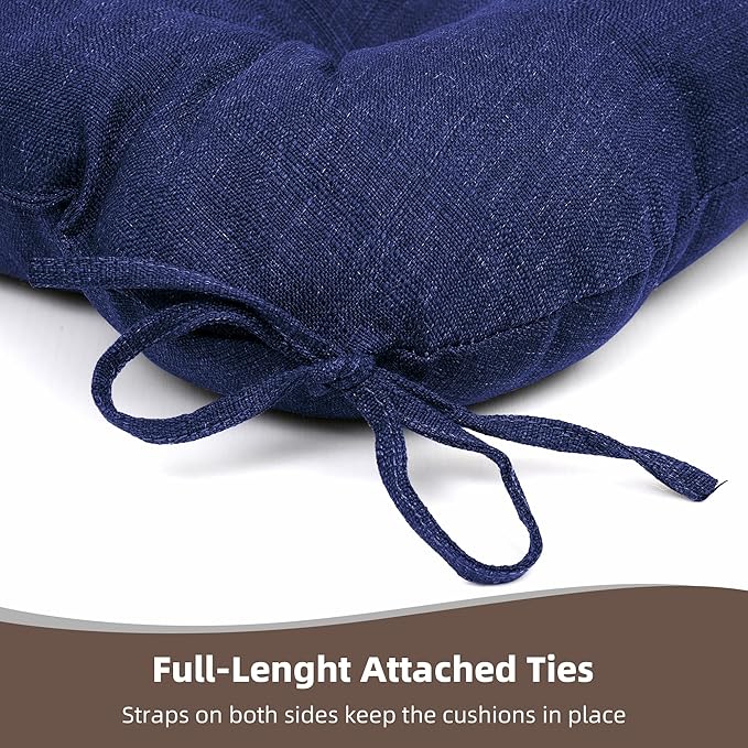 RACE LEAF Outdoor Seat Cushions Set of 2, 19" x 19" Square Patio Cushions, Plump Filling Tufted Water-Resistant Olefin Chair Seat Cushion with Ties for Non-Slip Support, Navy