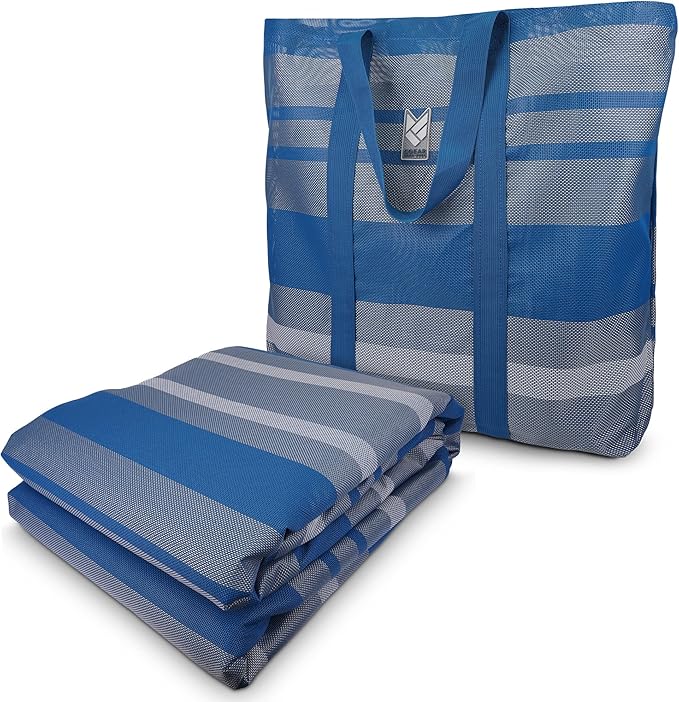 CGEAR RV Comfort Mat – Patented Sand-Free Technology with Ultra Soft Material – Sized to Your RV, Campsite, Beach House – Great Outdoor Patio Rug for RV and Camping (Navy Dynamic Stripe, 4' x 5')