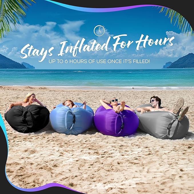 Nevlers Inflatable Lounger | 210T Polyester Inflatable Chair | No-Pump Blow Up Couch | Camping Couch Air Sofa Bed w/ 450 lbs. Cap., Pockets & Matching Bag | Use as Inflatable Couch for Adults & Kids