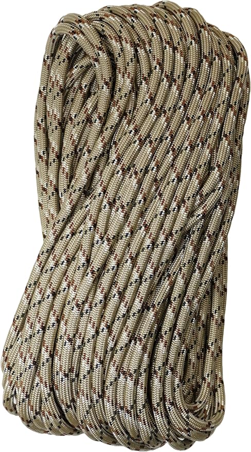 1/4" ParaMax Paracord 100 ft – 1000 lb Type IV Rope for Dog Leashes, Camping, Kayak Anchor - Made in USA - Desert Camo