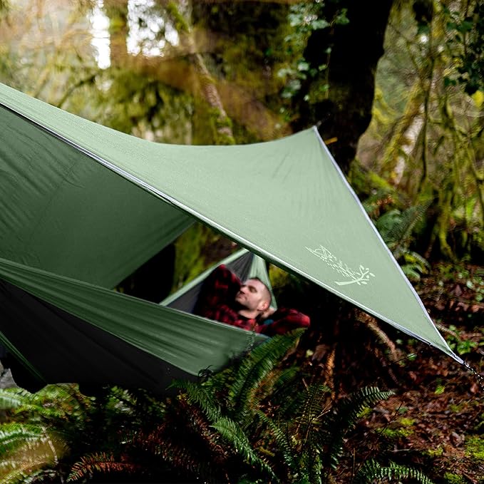 Wise Owl Outfitters Hammock Rain Fly – Waterproof Camping Tarp Cover with Tent Stakes & Carry Bag, Ultralight Shelter for Backpacking & Outdoor Shade