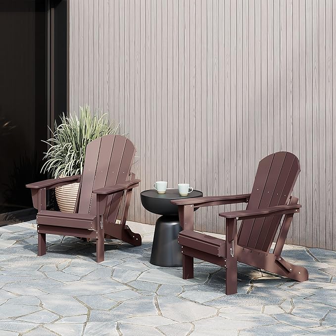 WestinTrends Malibu 2 Piece Set Outdoor Folding Poly Adirondack Chair, Dark Brown