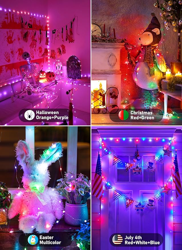 Fairy Lights- 33 FT 100 LED String Lights with Remote, 16 Colors & 6 Holiday Colors Changing Fairy Lights, Valentines String Lights with Timer, Fairy Lights for Bedroom Indoor Party Decoration