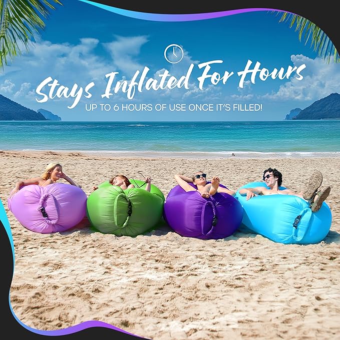 Nevlers 2 Pack Inflatable Loungers Air Sofa Couch | Perfect for Beach Chair Camping Chairs or Portable Hammock |Travel Bag Pouch, Pegs & 3 Pockets| Movie Seating & Camping Accessories Blow Up Lounger