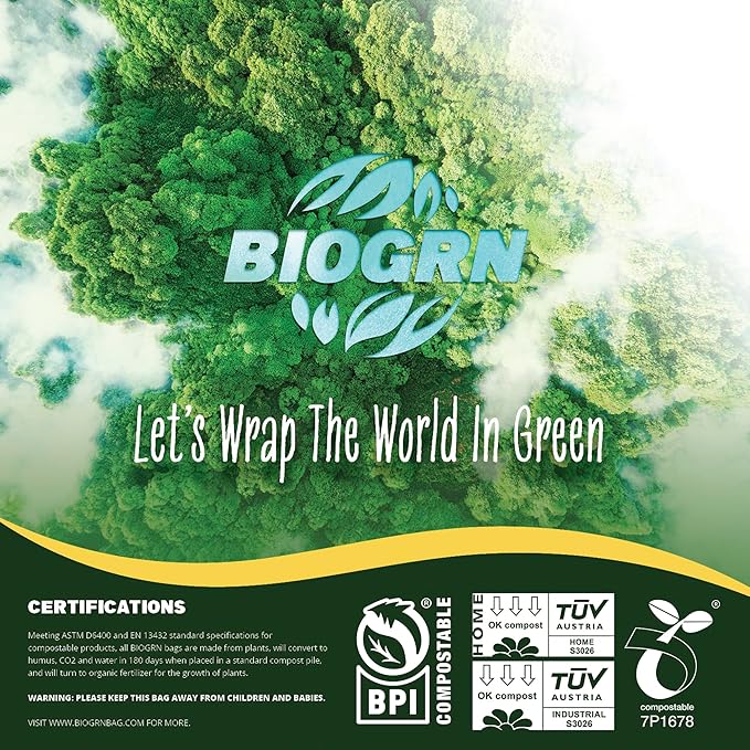 30-33 Gallon Compostable Trash Bags Flat-Top 30 Bags Heavy Duty1.57 Mil, 124.92 Liter Large Lawn and Yard Waste Bag for Outdoor Garden ASTM D6400, US BPI and OK Compost Home Certified