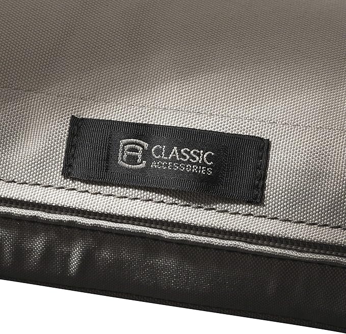 Classic Accessories Ravenna Water-Resistant 23 x 23 x 5 Inch Square Patio Seat Cushion Slip Cover & Foam, Mushroom, Lounge Chair Cushion