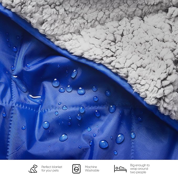 EverSnug Sherpa Waterproof Camping Blanket - Extra Thick and Warm, Large Sherpa Fleece Outdoor Blanket for Camping, Picnics, Beaches, Stadiums, Pets - Washable and Windproof for Cold Weather (Blue)