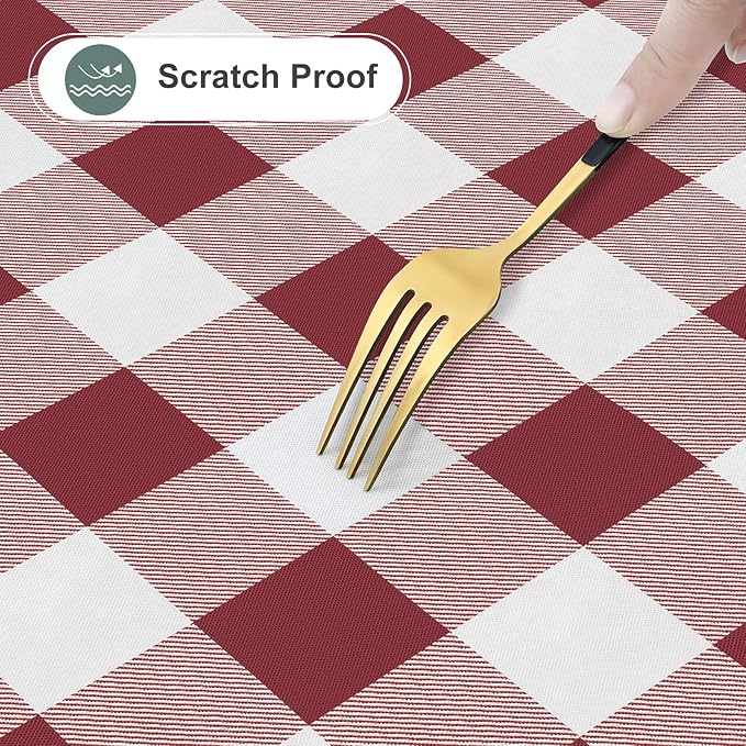 misaya Rectangle Waterproof Vinyl Table Cloth, Buffalo Flannel Backed Tablecloth, Wipeable Plastic Table Cover for Dinner, Kitchen, Outdoor (54" x 78", Burgundy and White)