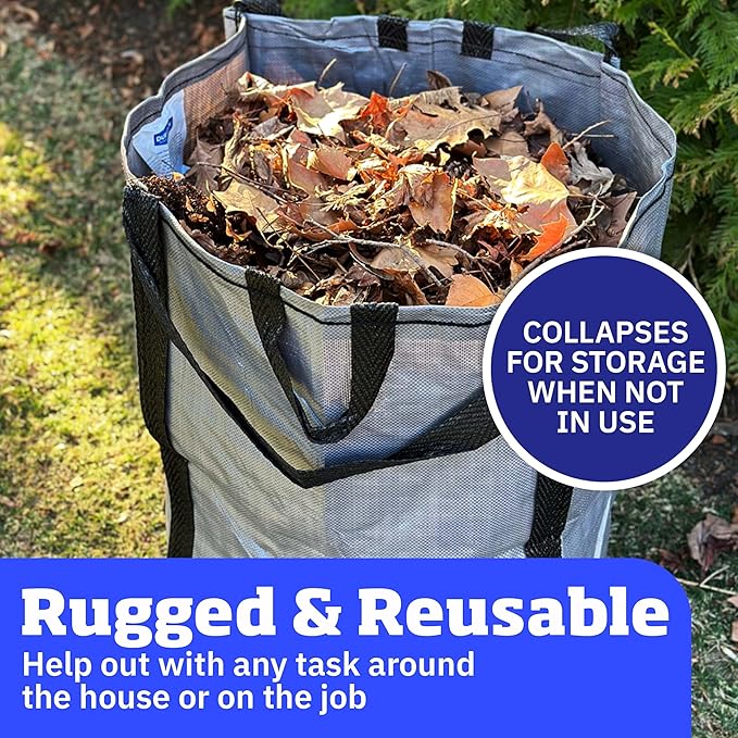 DURASACK Heavy Duty Home and Yard Bags 48-Gallon Reusable Self-Standing Lawn and Leaf Bags Garbage Can with Reinforced Handles, Multicolored, 3 Pack