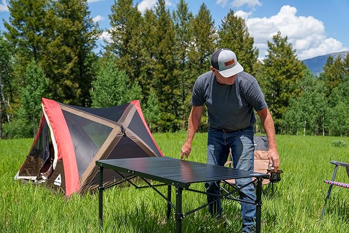 Heavy-Duty Roll-Top Table for Camping (Large) - Portable Aluminum-Top Folding Table with Steel Frame by Caddis Sports