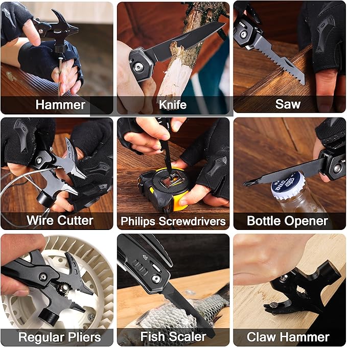 RoverTac Multitools Gift Set – 12-in-1 Multi Tool Hammer, LED Flashlight, Utility Knife in “I LOVE YOU” Gift Box – Tool Gift for Husband, Boyfriend, Him, Men – Camping Gear & Survival Tools