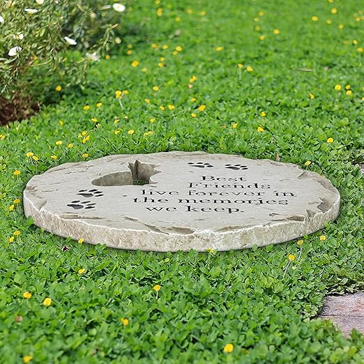 Exhart Cat Memorial Garden Stepping Stone Marker, Durable, Weather-Resistant Cement, 12 x 1 Inch