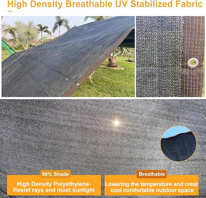 UCINNOVATE 10x10 FT Sunblock Mesh Shade, 90% Sun Shade Cloth Fabric Plants Shade Screen Netting with Grommets, Durable Sunshade UV Resistant Fabric for Pergola Patio Lawn Garden Deck or Dog Kennel