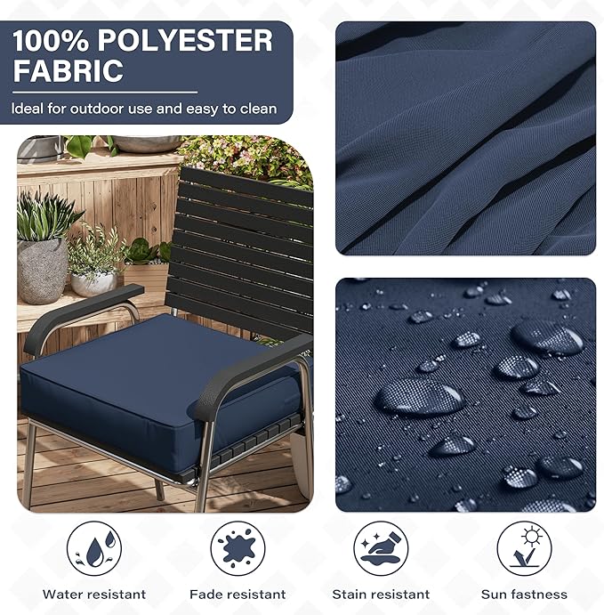 Patio Chair Cushions 24 X 24 X 5 Inch Waterproof Outdoor Seat Cushions for Patio Furniture, Outdoor Sofa Couch Pads with Ties & Handle, Set of 2, Navy Blue