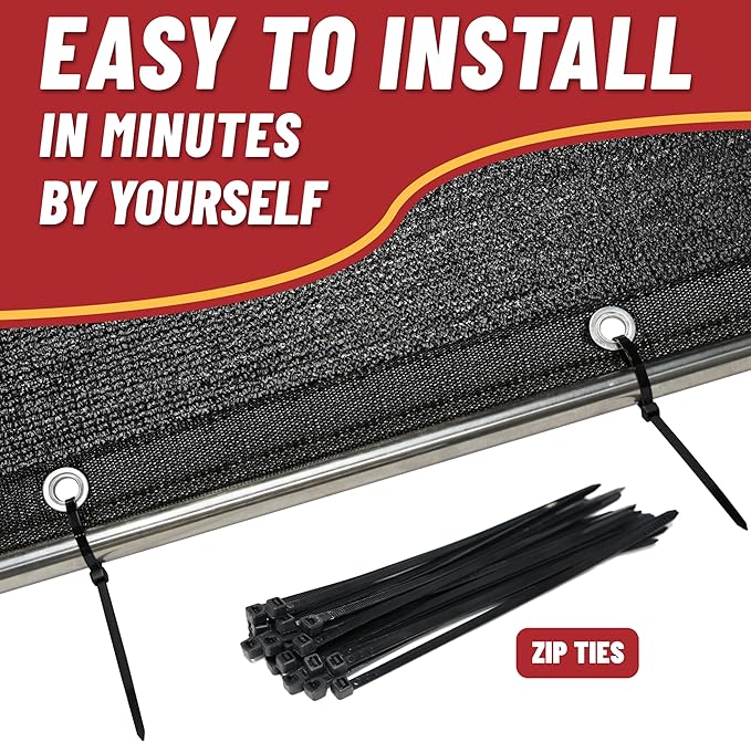 ShadeMart 70% Shade Cloth, Black, 2' x 60' Polyethylene, Water Resistant, with 40 Zip Ties and Grommets, for Garden, Dog Shade, Chicken Coop, Carport