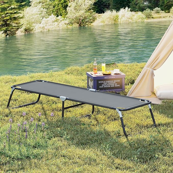 Goplus Folding Camping Cot, Heavy Duty Collapsible Foldable Camping Bed for Adults Kids with Non-Slip Foot Pad, Indoor Outdoor Portable Sleeping Cot for Hiking, Camping, Fishing